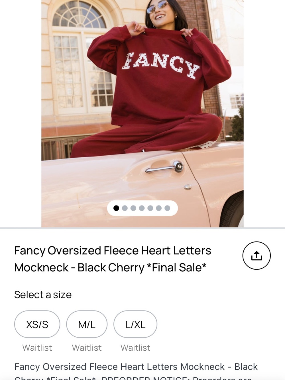 Fancy Oversized Fleece Mockneck Sweatshirt - Black Cherry